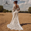 Lace Long Sleeve Mermaid Wedding Dress Boho Bridal Gown Custom Made