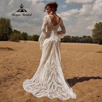 Lace Long Sleeve Mermaid Wedding Dress Boho Bridal Gown Custom Made