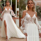 Lakshmigown Custom Spaghetti Strap Chiffon Boho Beach Wedding Dress