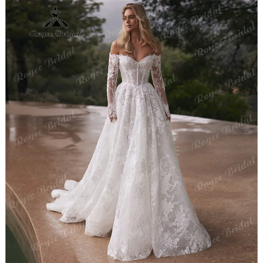 RoyceBridal Custom Sweetheart A Line Wedding Dress Tulle Court Train