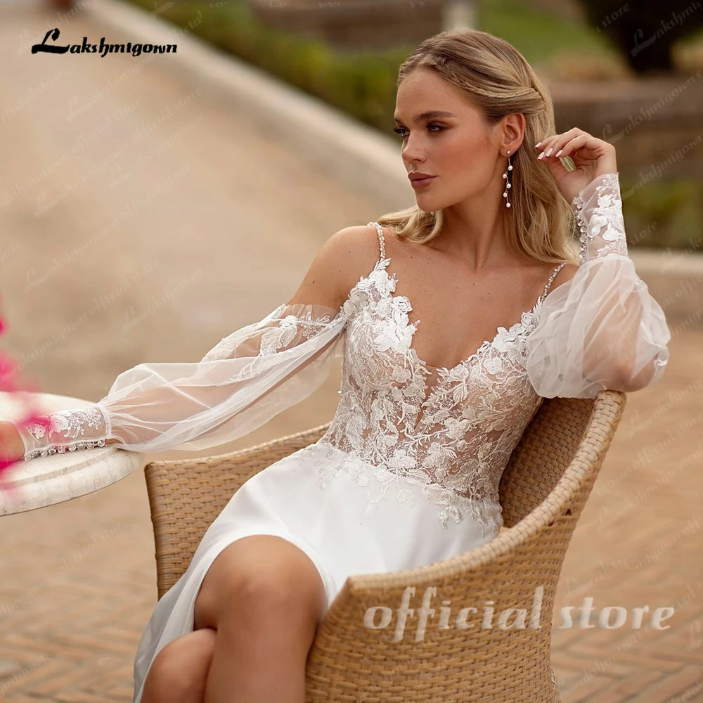 Lakshmigown Custom Spaghetti Strap Chiffon Boho Beach Wedding Dress
