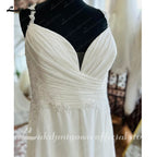 Plus Size Beach Wedding Dress V Neck Pleated Lace Cut Out Train
