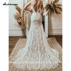 Lakshmigown Champagne Lace Mermaid Wedding Dress With Spaghetti Straps
