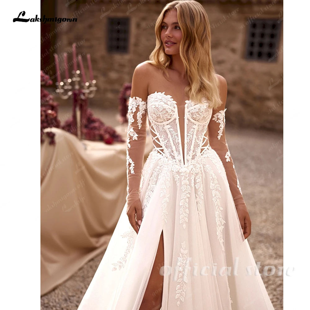 Off The Shoulder Lace Applique A Line Sweetheart Custom Wedding Dress