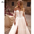 Off The Shoulder Lace Applique A Line Sweetheart Custom Wedding Dress