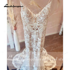 Custom Made Champagne Lace Mermaid Wedding Dress With Spaghetti Straps