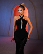 Erstaunliche Meerjungfrau Neckholder Ärmellose Spitze Schwarze Ballkleider