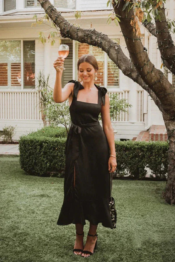 Abiti da damigella con spalline sottili, scollo a V e linea a trapezio BD100