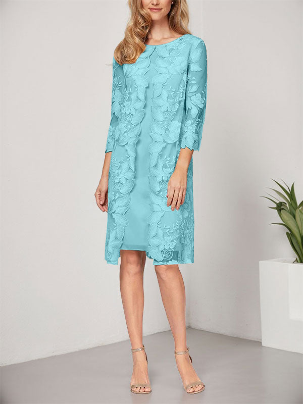 A-Linie U-Ausschnitt Knielang Chiffon Spitze Kleid für die Brautmutter mit Jacke 