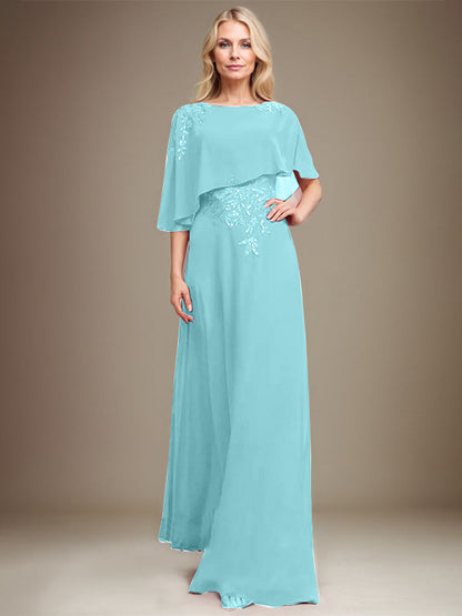 Vestido de gasa con encaje y lentejuelas para madre de la novia, corte A, largo hasta el suelo 