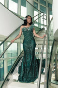 Dark Green One Shoulder Mermaid Prom Dress With Sparkle Embellishments