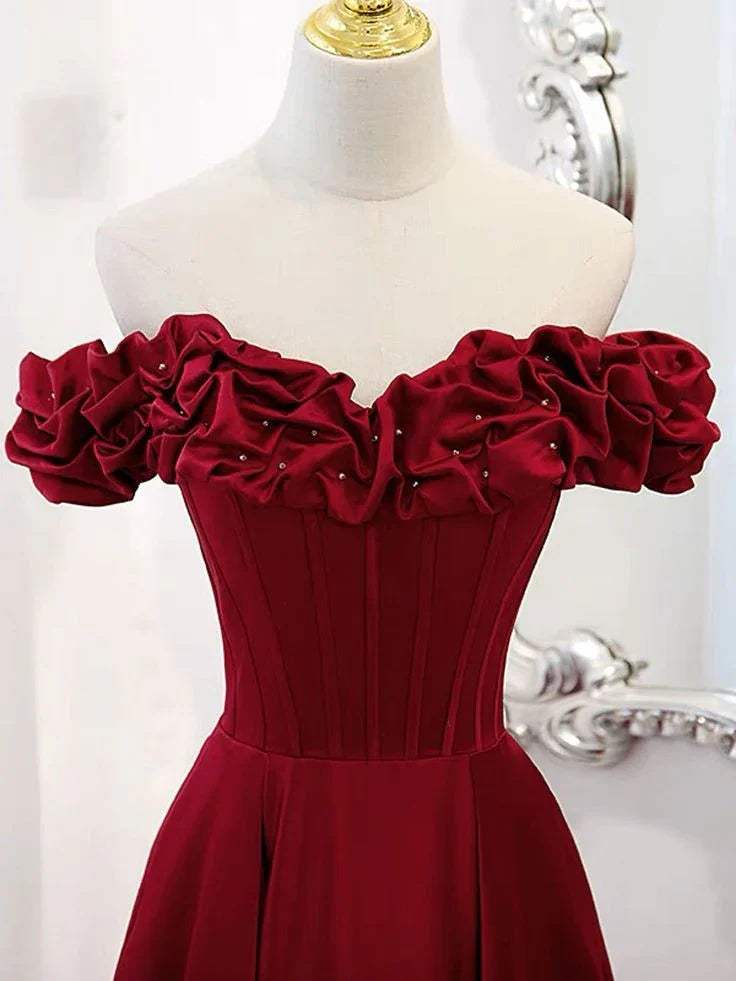 Robe de bal longue en satin à épaules dénudées coupe en A Robe de soirée en satin Y6340