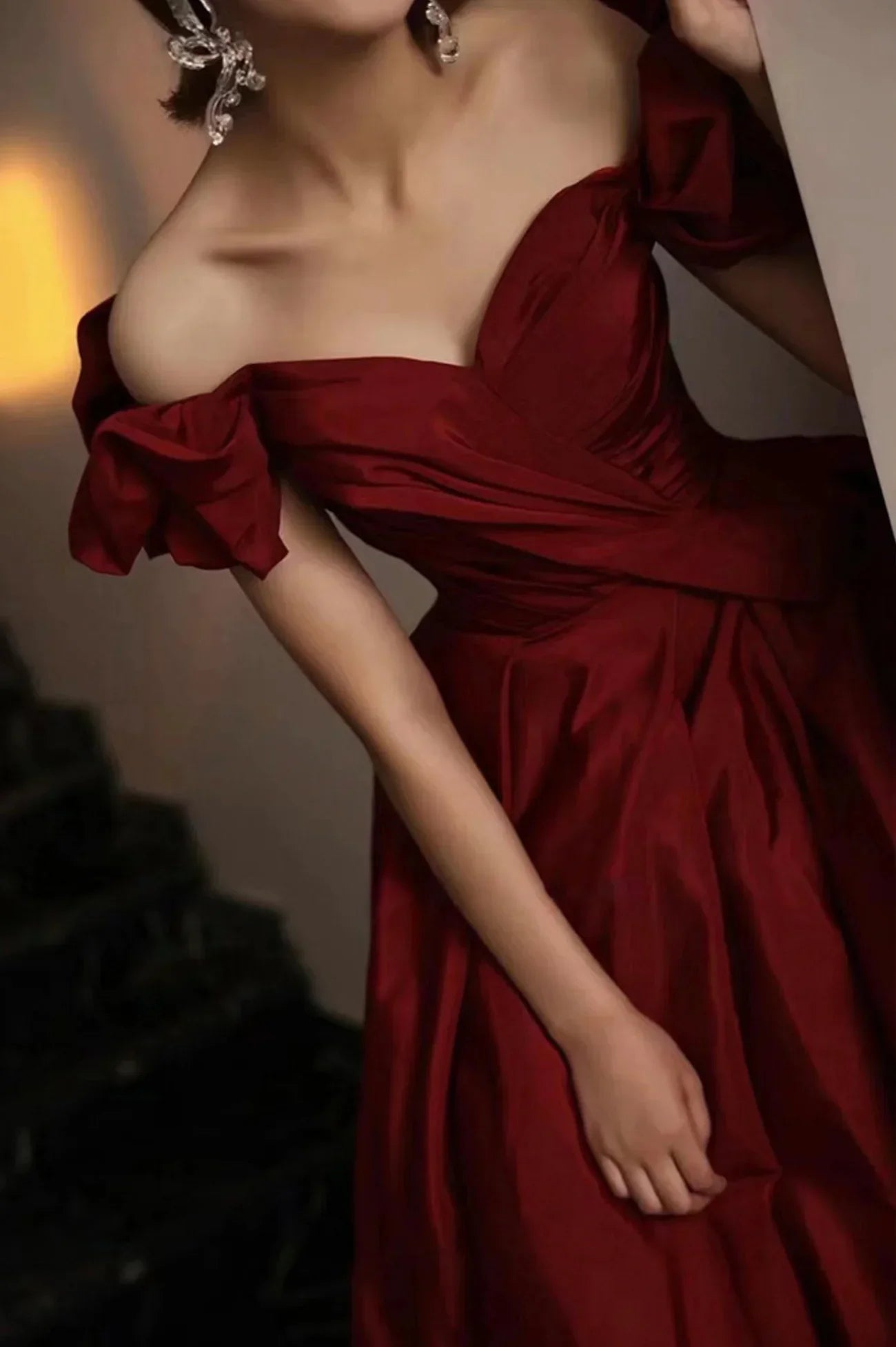 Vestido longo de cetim bordô para baile, vestido de noite em linha A Y1658