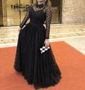 Robe de bal noire à manches longues et coupe trapèze Robe de soirée noire Y5691