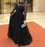 Robe de bal noire à manches longues et coupe trapèze Robe de soirée noire Y5691