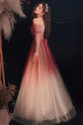 Abiti lunghi da sera con paillettes e tulle carini, linea a trapezio, sfumati, modello Y5850