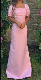 Abiti da cerimonia rosa donna manica corta vestito formale da sera per festa Y4796