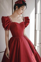 Vestido longo de cetim bordô para baile Vestido de noite em linha A Y1169