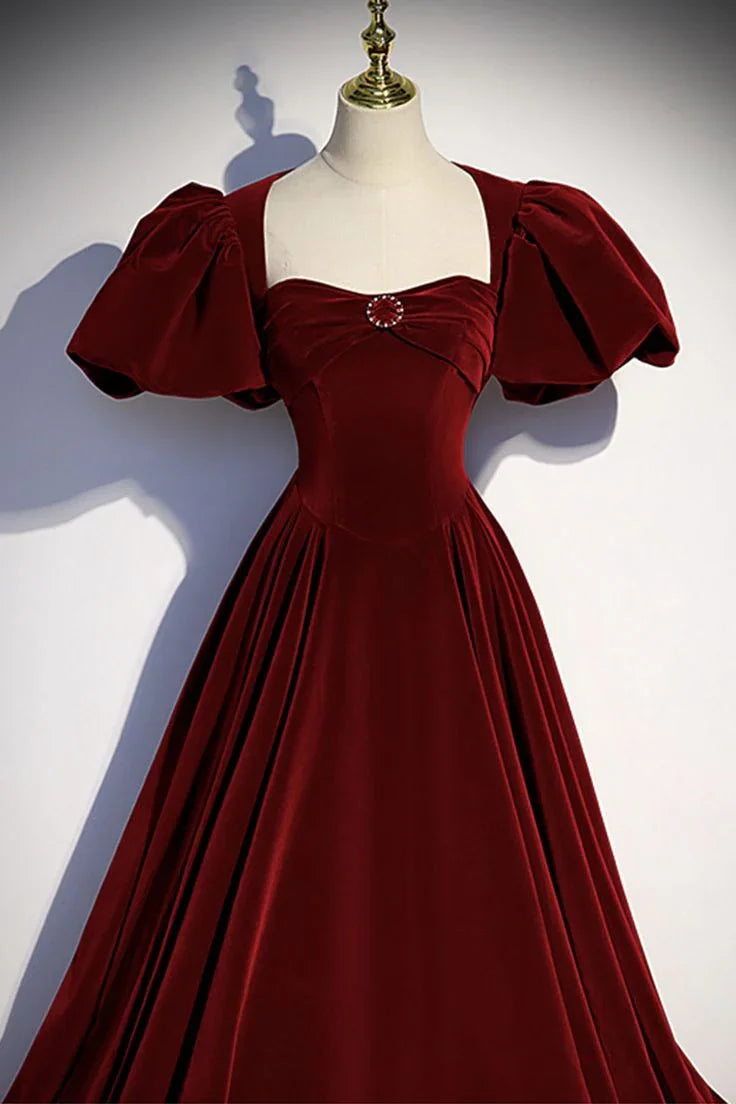Vestido longo de veludo bordô para baile vestido de noite Y6348