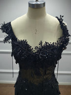 Luxury Sequin Mermaid Prom Dress Illusion Corset Bodice 3D Beaded Lace Shoulder
