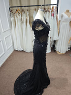 Luxury Sequin Mermaid Prom Dress Illusion Corset Bodice 3D Beaded Lace Shoulder