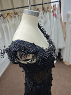 Luxury Sequin Mermaid Prom Dress Illusion Corset Bodice 3D Beaded Lace Shoulder