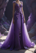 Vestido de noche largo ajustado con apliques de gasa púrpura elegante Vestido largo de baile Y8316