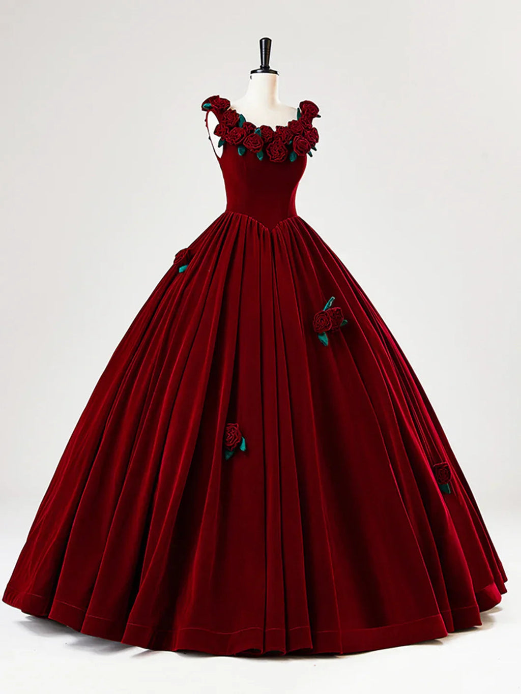 Wunderschönes burgunderrotes Samt-Quinceañera-Kleid Geburtstagsballkleid mit Rosenblumen Y7750