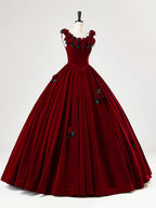 Wunderschönes burgunderrotes Samt-Quinceañera-Kleid Geburtstagsballkleid mit Rosenblumen Y7750