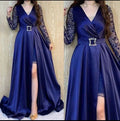Elegante abito da sera a linea ad A con scollo a V e maniche lunghe Y5786