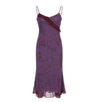 Vestido de Noite com Folhos e Estampa Vintage, Alças Roxas, Vestido de Baile Y7876
