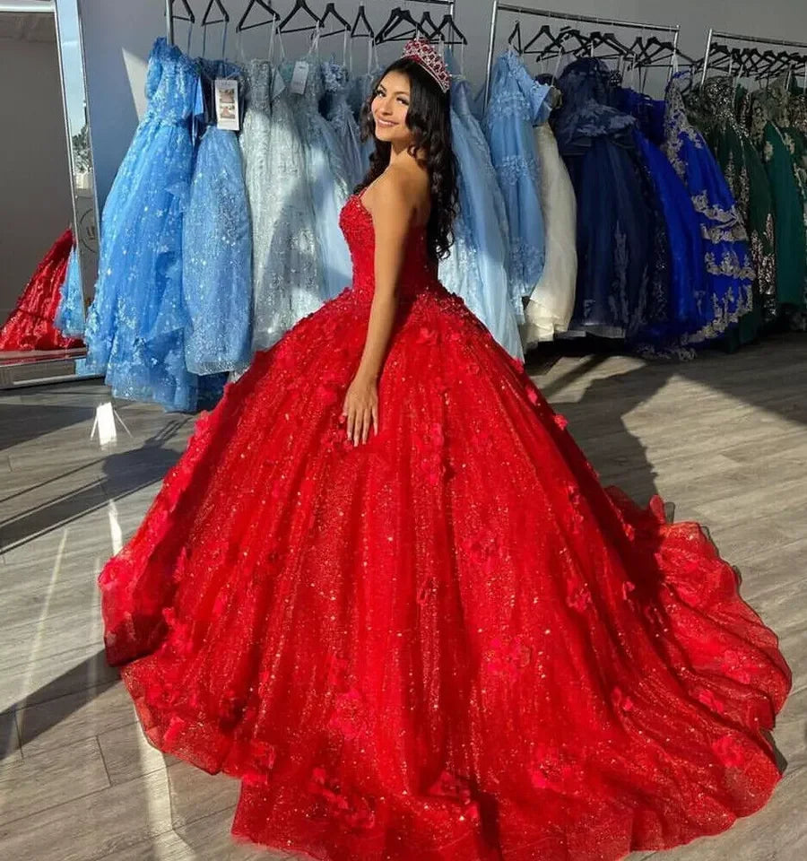 Bellissimo Abito da Ballo con Applicazioni di Paillettes Rosse. Abito da Prom Spaghetti A Line Y8213