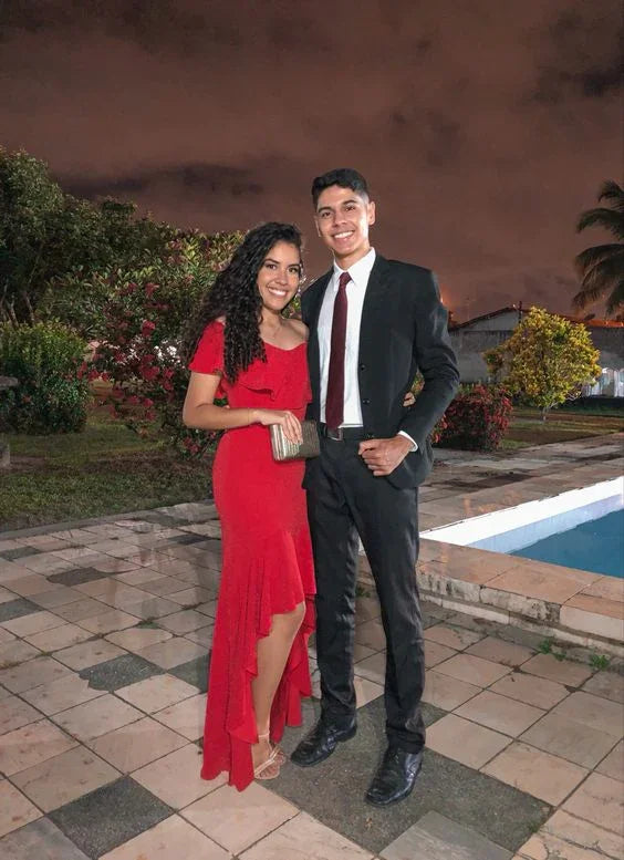 Vestido de Noite Vermelho com Bainha Assimétrica Sereia Vestido de Festa Vermelho Y5701