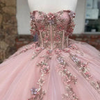 Abito da ballo con applicazioni floreali in tulle rosa Abito per sedicesimo compleanno Y527