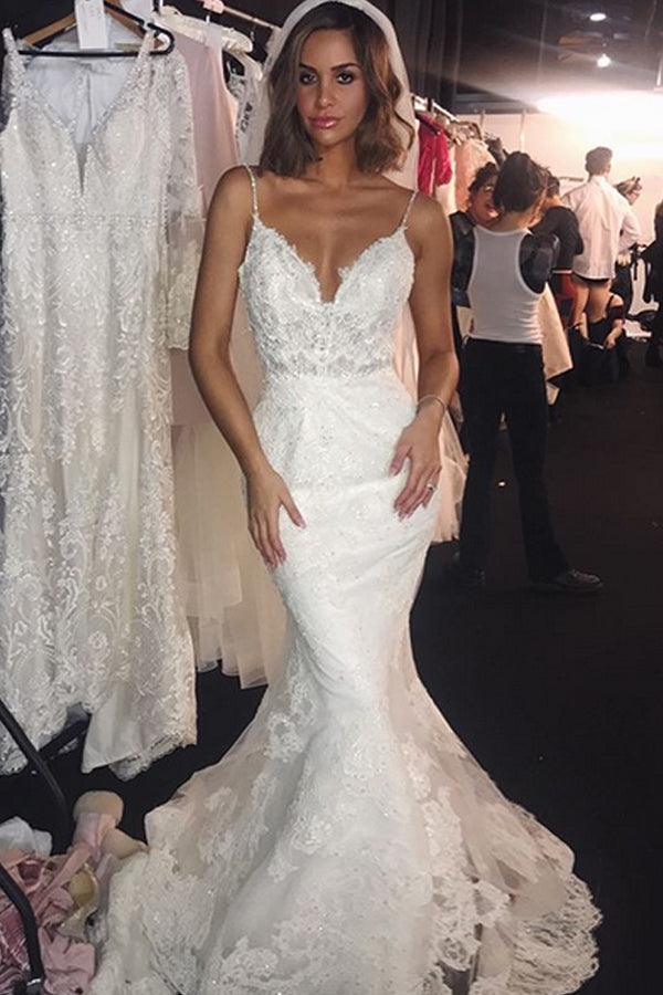 Wedding Dresses Lace Mermaid  Sexy Spaghetti Straps Bride Dress