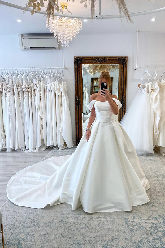 Ballkleid Off The Shoulder Satin Einfaches Hochzeitskleid Brautkleid