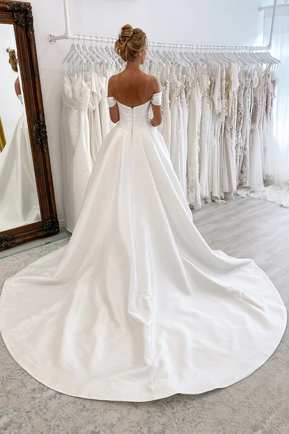 Ballkleid Off The Shoulder Satin Einfaches Hochzeitskleid Brautkleid