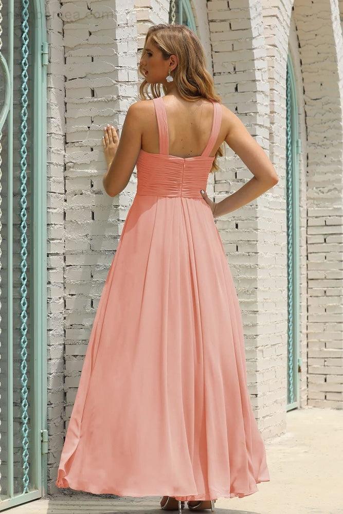Vestido de Dama de Honra Halter em Chiffon para Mulher, Modelo A-Line, Longo, Formal, para Baile de Finalistas SEA28015