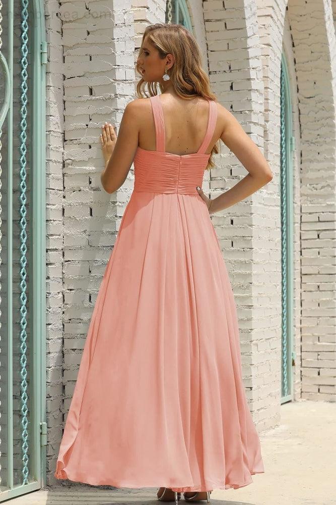 Vestido de Dama de Honra Halter em Chiffon para Mulher, Modelo A-Line, Longo, Formal, para Baile de Finalistas SEA28015