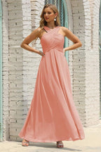 Vestido de Dama de Honra Halter em Chiffon para Mulher, Modelo A-Line, Longo, Formal, para Baile de Finalistas SEA28015