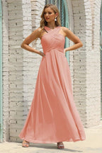Vestido de Dama de Honra Halter em Chiffon para Mulher, Modelo A-Line, Longo, Formal, para Baile de Finalistas SEA28015