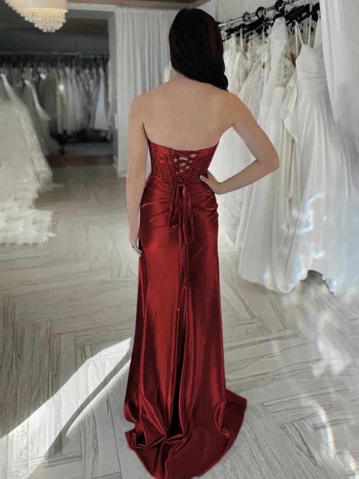 Beaded Sweetheart Mermaid Long Prom Dress Turquoise With Slit