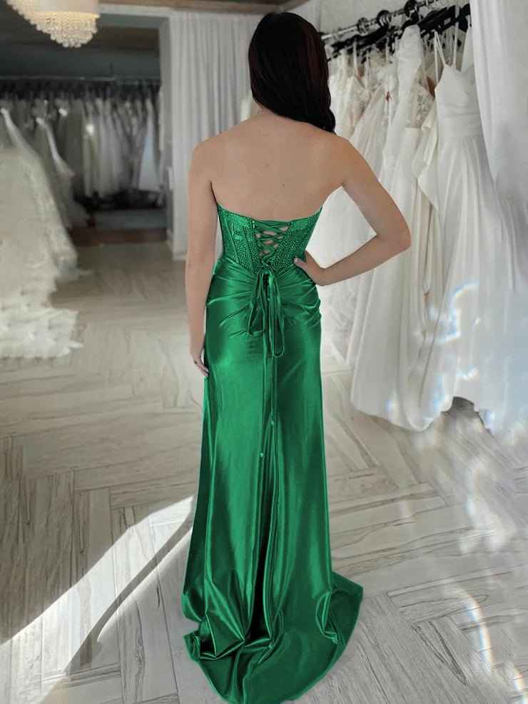 Beaded Sweetheart Mermaid Long Prom Dress Turquoise With Slit