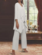 Bellissimo completo lungo in chiffon semplice per madre della sposa con scialle
