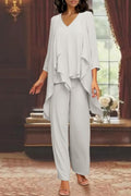 Bellissimo completo lungo in chiffon semplice per madre della sposa con scialle