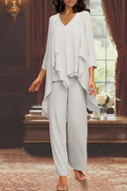Bellissimo completo lungo in chiffon semplice per madre della sposa con scialle