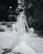 Long Mermaid Lace Wedding Gown With Spaghetti Straps V Neck Backless