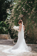 Long Mermaid Lace Wedding Gown With Spaghetti Straps V Neck Backless