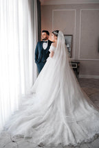 Elegant Long White A Line Off The Shoulder Sleeveless Wedding Dress With Lace