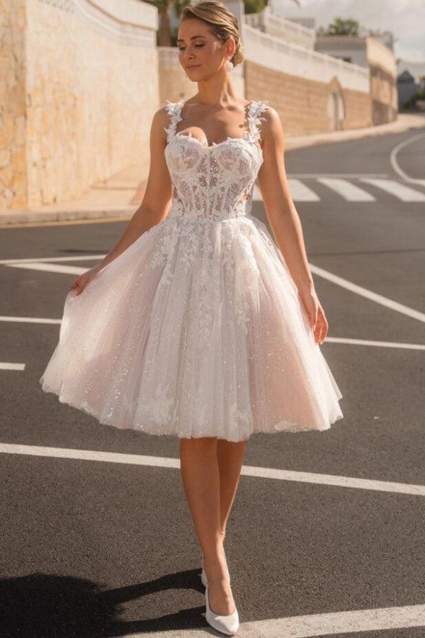 Beauty White Sweetheart Sleeveless A Line Wedding Dress With Appliques